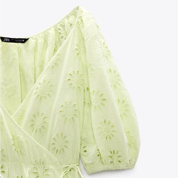 ZARA OPENWORK EMBROIDERED DRESS LIGHT YELLOW - Picture 11 of 12